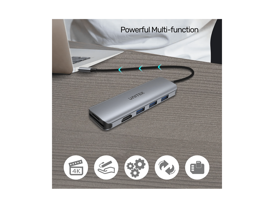 Unitek uHUB P5+ 6-in-1 USB-C Hub with HDMI and Dual Card Reader in Qatar Unitek uHUB P5+ 6-in-1 USB-C Hub with HDMI and Dual Card Reader in Qatar